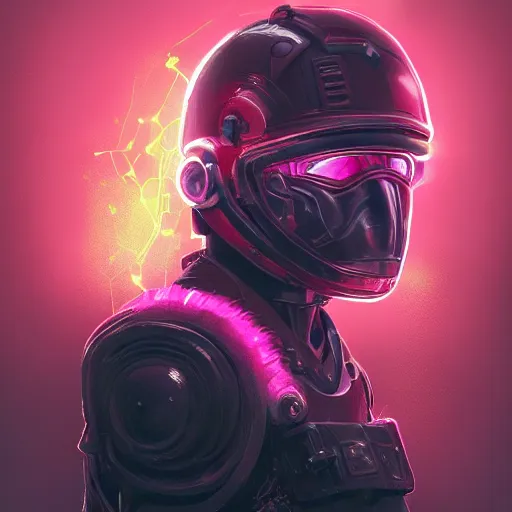 Image similar to profile portrait, helmet lion cyberpunk made of pink lava and fire marvel comics style, aurora digital package, profile portrait, cyberpunk fashion, realistic shaded perfect face, fine details, very dark environment, misty atmosphere, closeup, d & d, fantasy, intricate, elegant, highly detailed, digital painting, artstation, concept art, matte, sharp focus, illustration, hearthstone