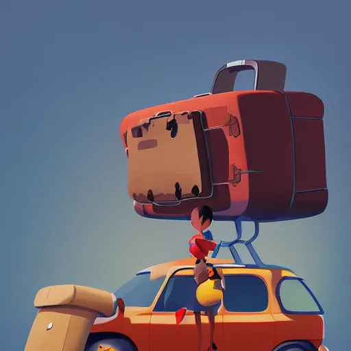 Image similar to goro fujita ilustration 4 x 4 car full of suitcases, painting by goro fujita, sharp focus, highly detailed, artstation