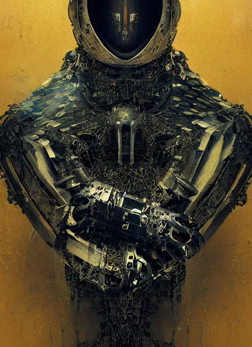 Image similar to portrait of futuristic king arthur knight cyborg, kintsugi, x - ray, steam and cyberpunk, modern fine art, fractal, intricate, elegant, highly detailed, digital photography, subsurface scattering, by jheronimus bosch and frank miller and greg rutkowski,