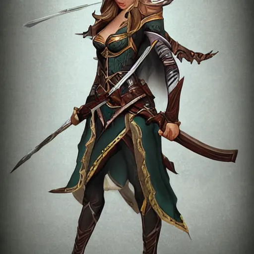 Image similar to character outfit concept of fantasy female elf ranger, trending on artstation, highly detailed, multiple views