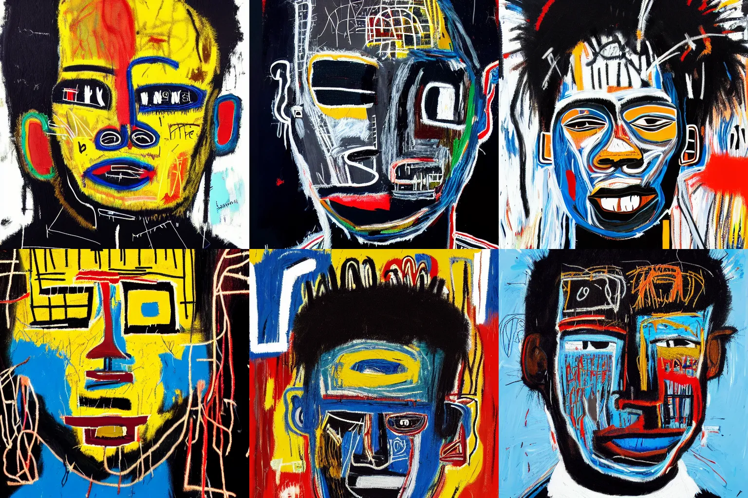 Image similar to extremely highly detailed hi-res majestic head and shoulders painting of a strong black african man by jean-michel basquiat, , 4k insanely detailed and intricate