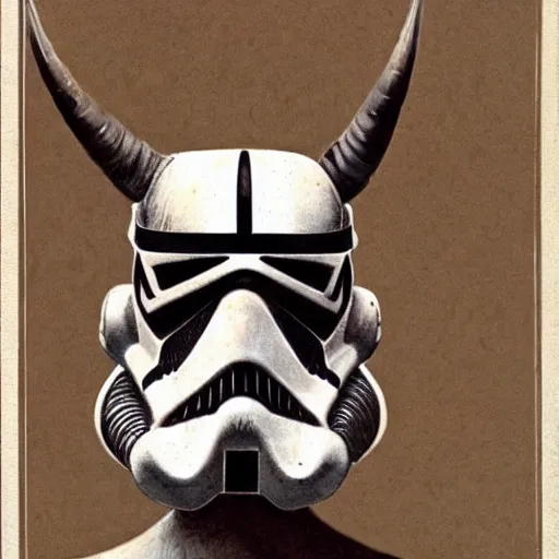 Image similar to close up front view of a demonic horned stormtrooper with compound eyes, symmetrical, by jean - baptiste monge!!!!!!!!!!!!!!!!!!!!!!!!!!!