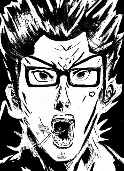 Prompt: travis touchdown, by takehiko inoue and kim jung gi and hiroya oku, masterpiece ink illustration, accurate face and anatomy