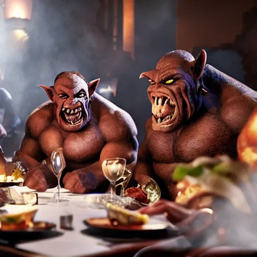 Prompt: orcs at a fancy restaurant ordering manflesh from the menu H- 1024 W- 1024