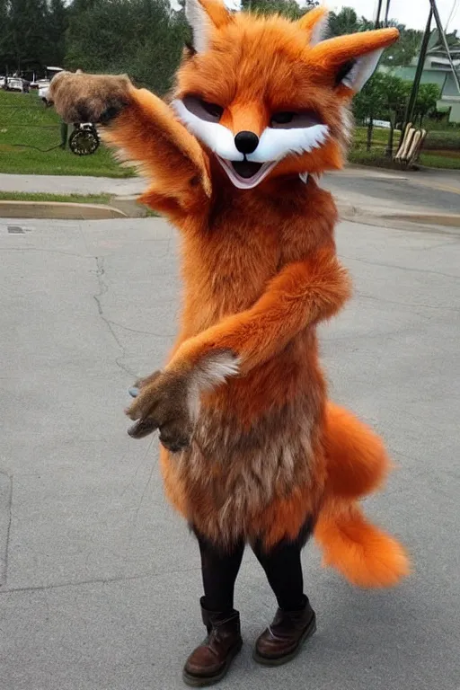 Image similar to an anthropomorphic fox, fursuit!!!!, cosplay