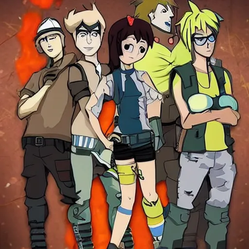 Prompt: post apocalyptic anime scooby doo characters