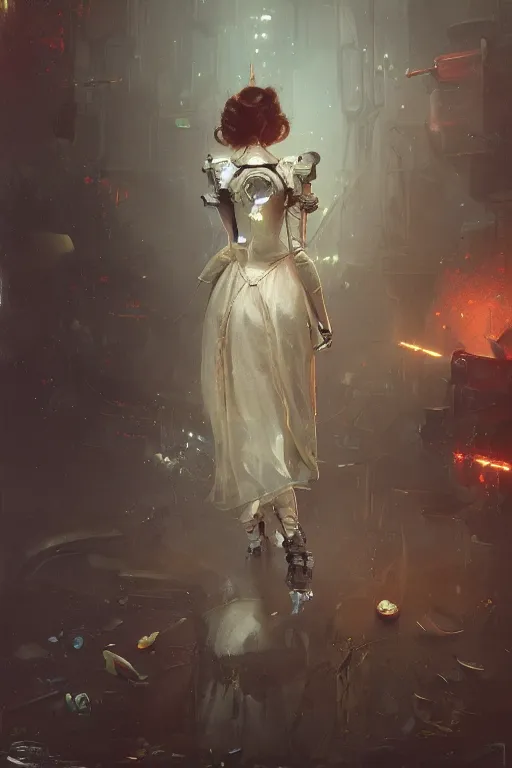 Prompt: cinderella, robopunk, oil painting, darkness, paint texture, digital painting, highly detailed, artstation, sharp focus, illustration, concept art, ruan jia, charlie bowater, tom bagshaw, norman rockwell