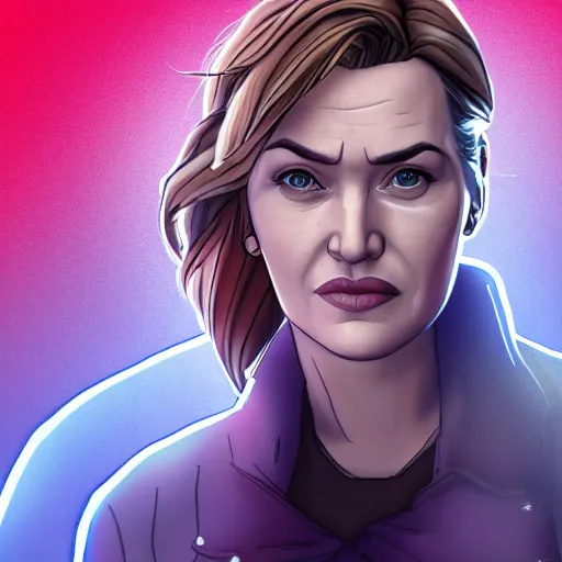 Prompt: kate winslet portrait, borderlands, tales from the borderlands, the wolf among us, comic, cinematic lighting, studio quality, 8 k