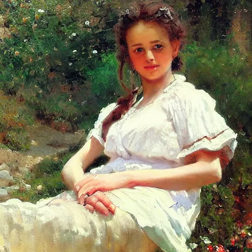 Image similar to a portrait of a character in a scenic environment by nikolay makovsky
