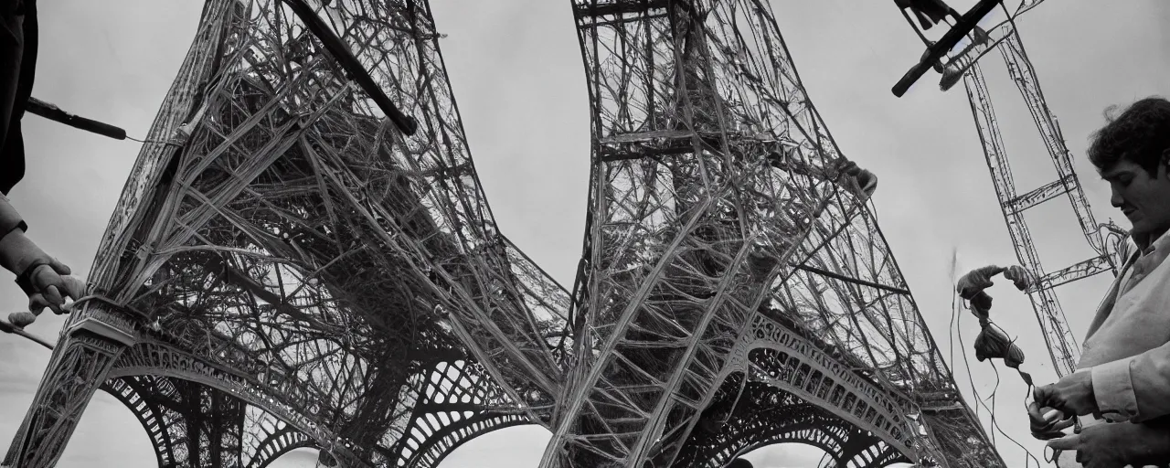 Image similar to building the eiffel tower with spaghetti, canon 1 0 mm, cinematic lighting, photography, kodachrome film