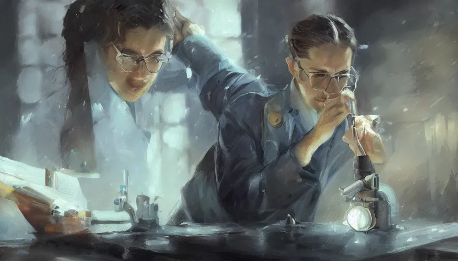 Prompt: concept art of scientist, cinematic very long shot, oil painting by jama jurabaev, extremely detailed, brush hard, artstation, high quality, brush stroke