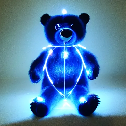 Image similar to a bear made of shiny blue light