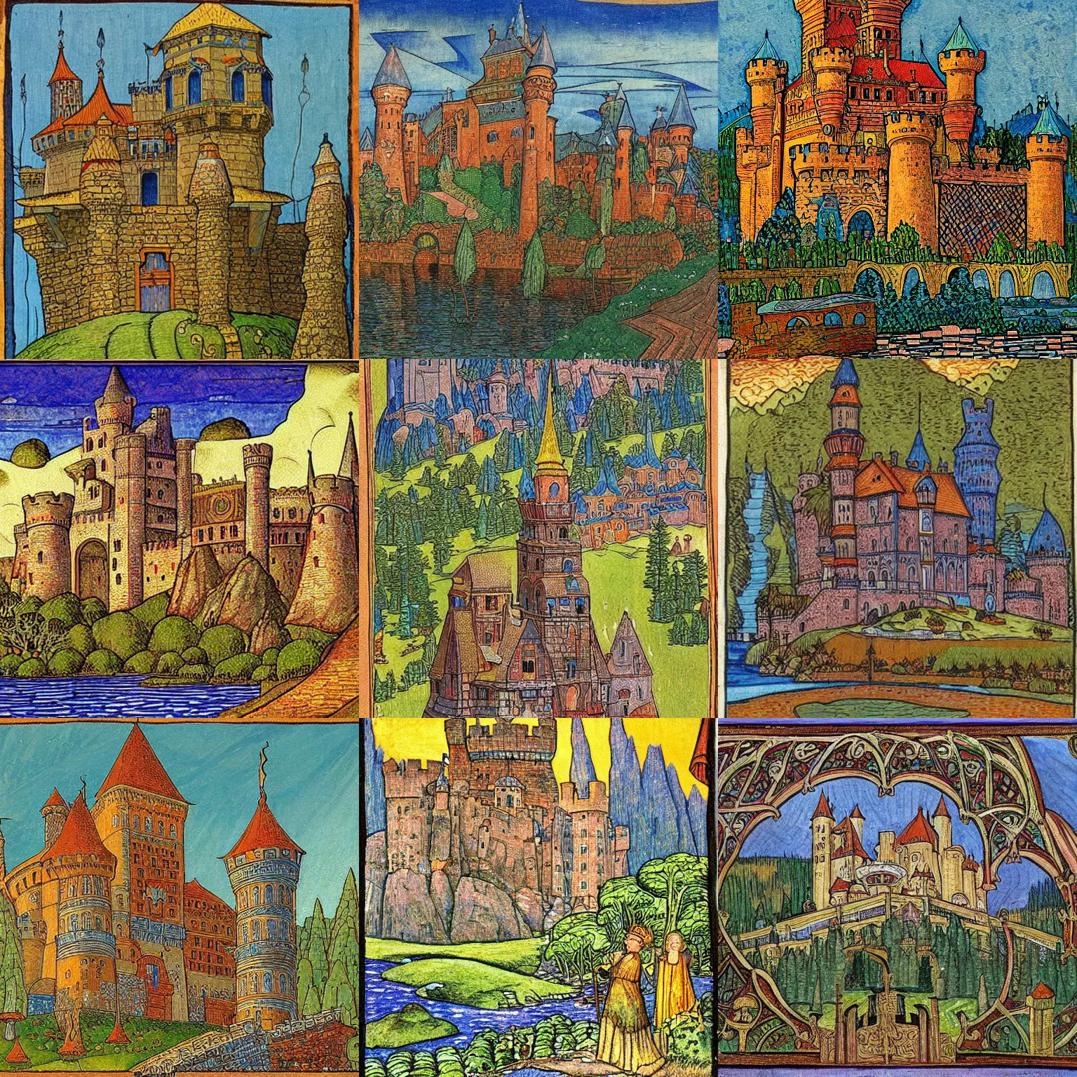 Prompt: medieval castle, by Ivan Bilibin