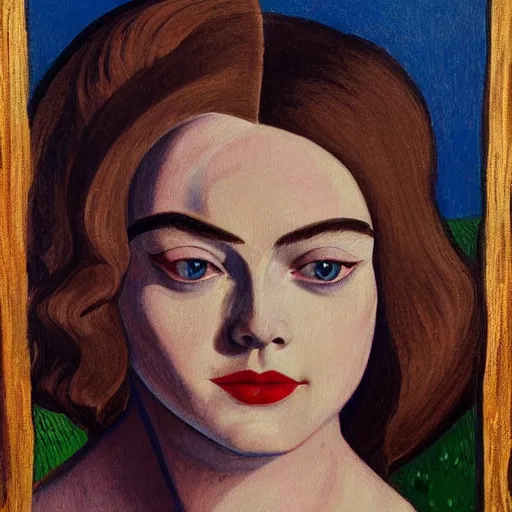 Image similar to professional painting of Elle Fanning in the style of William Zorach, head and shoulders portrait, symmetrical facial features, smooth, sharp focus, illustration, intricate, stormy weather, extremely detailed masterpiece,