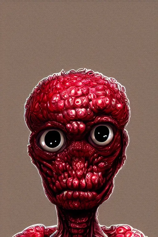 Image similar to a humanoid figure raspberry man monster, large eyes, highly detailed, digital art, sharp focus, trending on art station, anime art style