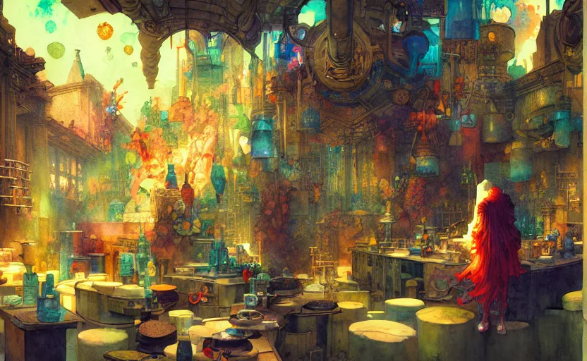 Image similar to alchemy laboratory, fantasy. intricate, amazing composition, colorful watercolor, by ruan jia, by maxfield parrish, by marc simonetti, by hikari shimoda, by robert hubert, by zhang kechun, illustration, gloomy