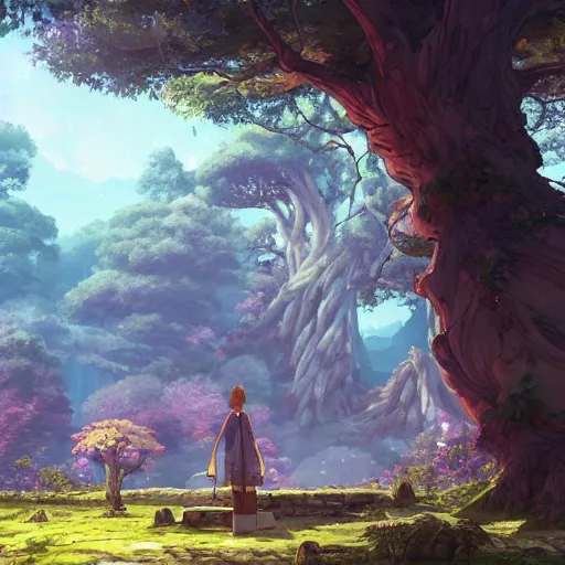 a beautiful landscape with an ancient mystical tree in, Stable Diffusion