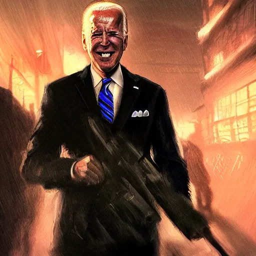 Image similar to joe biden being extremly scary, dramatic lighting, cinematic, establishing shot, extremly high detail, photorealistic, cinematic lighting, artstation, style by James Gurney