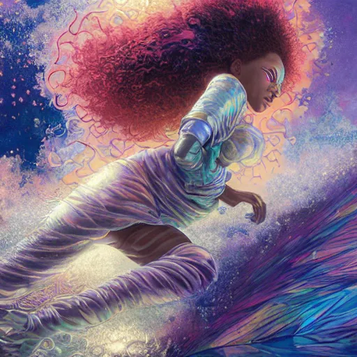 Prompt: ultra detailed illustration of a angry afro american anime girl covered in a sea of iridecent liquid, chrome metal material, lost in a dreamy oriental realm by Karol Bak, Ruan Jia, Moebius, hiroshi yoshida, Druillet, colorful, front view, vivid colors, 8k, coherent, anime vibes, uplifting, magical composition, artstation, synthwave, 8k, coherent, artgerm, uplifting, unreal engine, magical composition, artstation,