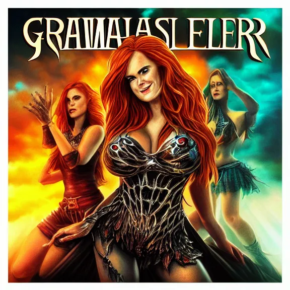 Prompt: gamma ray album cover featuring photo of isla fisher, power metal album cover, trending on artstation, intricately detailed, highly detailed, classic, award winning