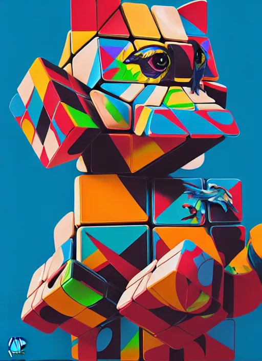 Prompt: scrambled rubiks cube animals, tristan eaton, victo ngai, artgerm, rhads, ross draws