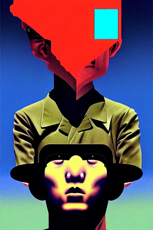 Image similar to north korean hacker wearing oculus and digital glitch head edward hopper and james gilleard zdzislaw beksisnski richard corben higly detailed