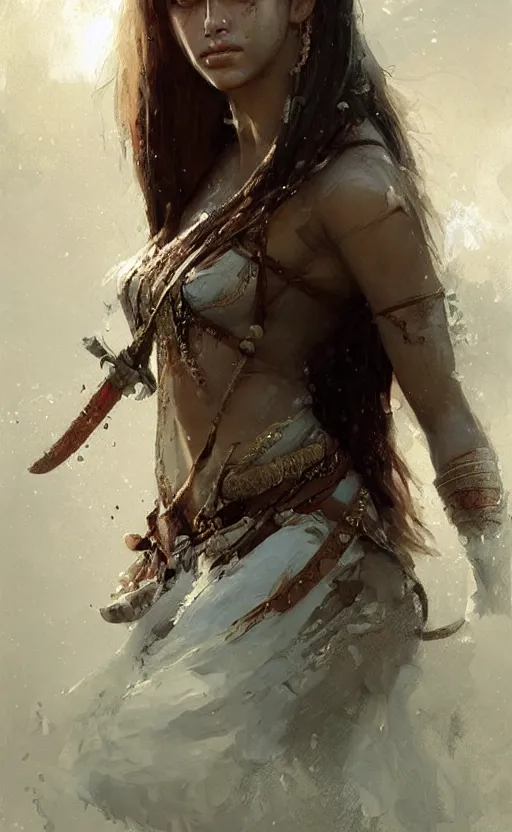 Image similar to The most beautiful arabian warrior girl in the world crying water,digital art,ultra realistic,ultra detailed, ultra wide Lens, art by greg rutkowski