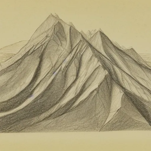 Prompt: an anatomy of mountains, in the style of john ruskin, pencil on paper, british museum