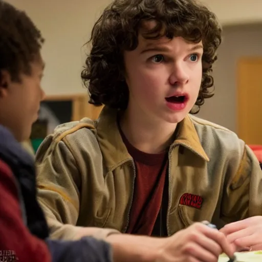 Image similar to professional photograph of will from stranger things playing dungeons and dragons, HD, 8K