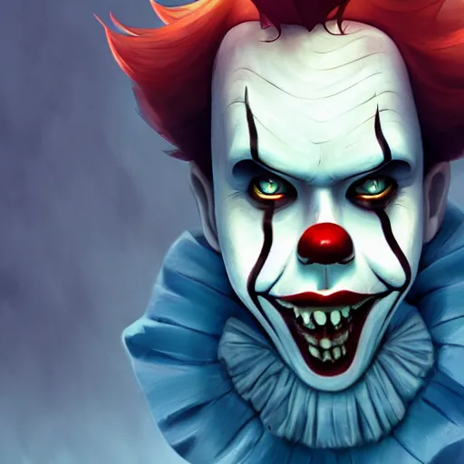 Image similar to Stephen King as Pennywise, it really looks like stephen king, ambient lighting, 4k, anime key visual, lois van baarle, ilya kuvshinov, rossdraws, artstation