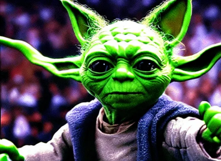 Image similar to ESPN still of Yoda playing in the nba playoffs live on espn, 4k