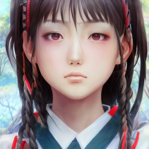 Image similar to ultra-detailed, HD semirealistic anime CG concept art digital painting of a Japanese schoolgirl, by a Chinese artist at ArtStation, by Huang Guangjian, Fenghua Zhong, Ruan Jia, Xin Jin and Wei Chang. Realistic artwork of a Chinese videogame, gentle an harmonic colors.