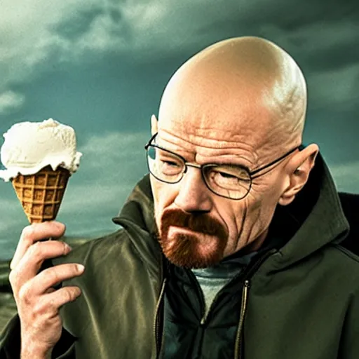 Image similar to walter white eating an ice cream