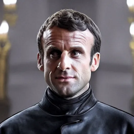 Image similar to Still of Emmanuel Macron as Joffrey Baratheon, contemptuous, cinematic lights, game of thrones