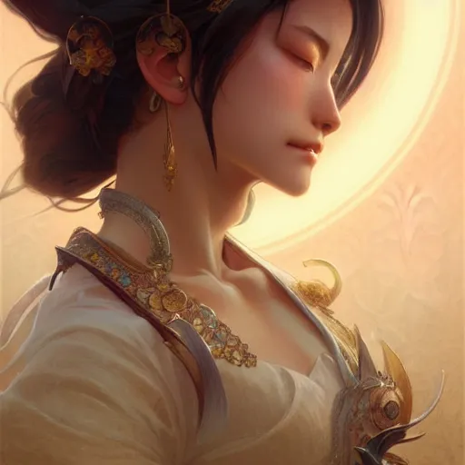 Prompt: beautiful nanao arai, closeup, d & d, fantasy, intricate, elegant, highly detailed, digital painting, artstation, concept art, matte, sharp focus, illustration, art by artgerm and greg rutkowski and alphonse mucha