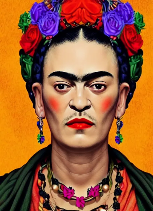 Image similar to frida kahlo as a voodoo priestess, detailed digital art, trending on Artstation