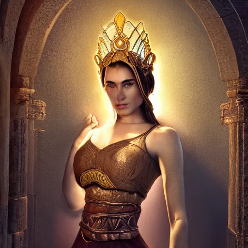 Image similar to the elder scrolls vi, charismatic regal brunette female jarl, ancient greece, mysterious atmospheric lighting, painted, intricate, volumetric lighting, beautiful, rich deep colours masterpiece, golden hour, golden ratio, sharp focus, ultra detailed, by mark kent, jordan lamarre - wan, igor kieryluk, maxim verehin, miranda meeks