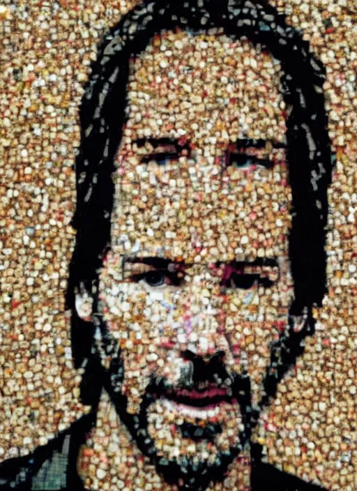 Image similar to a mosaic of keanu reeves made of quinoa seeds