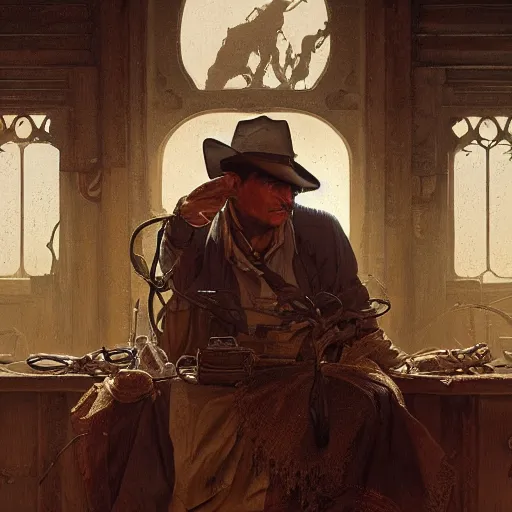 Prompt: clean shaven, tan, middle - aged christian priest with dark hair in wild west, intricate, highly detailed, digital painting, artstation, oppressive lighting, concept art, sharp focus, illustration, art by greg rutkowski and alphonse mucha