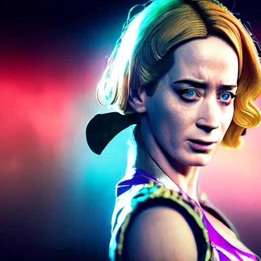 Prompt: cinematic scene with emily blunt as jolyne from jojo's bizarre adventure, live action film, stone ocean, dramatic, small details, volumetric lighting, still frame