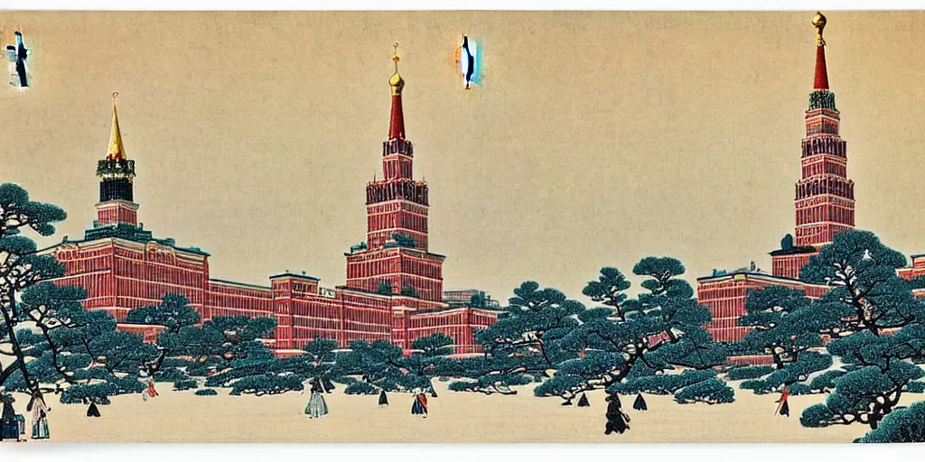 Image similar to moscow state university main building by katsushika hokusai