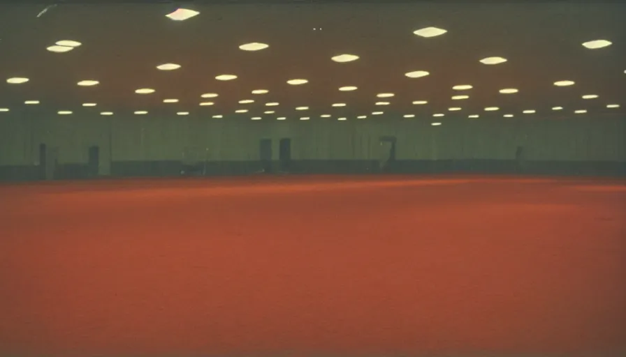 Image similar to 60s movie still of a liminal space sovietic stalinist style empty ballroom, cinestill 800t 50mm eastmancolor, heavy grain-s 150