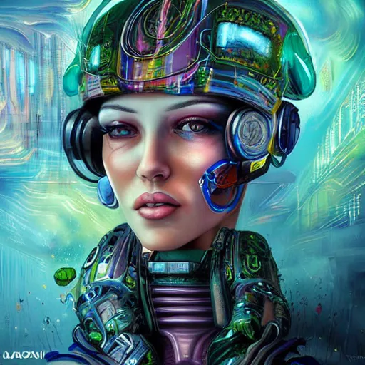 Image similar to “ beautiful portrait of a cyber punk female by marco mazzini and hanna yata ” digital art, concept art, 3 - d 4 k, fantasy, devian art, trending on art station,