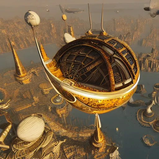 Image similar to enormous flying city in a faberge egg, sky!, steampunk, masterpiece, unreal engine