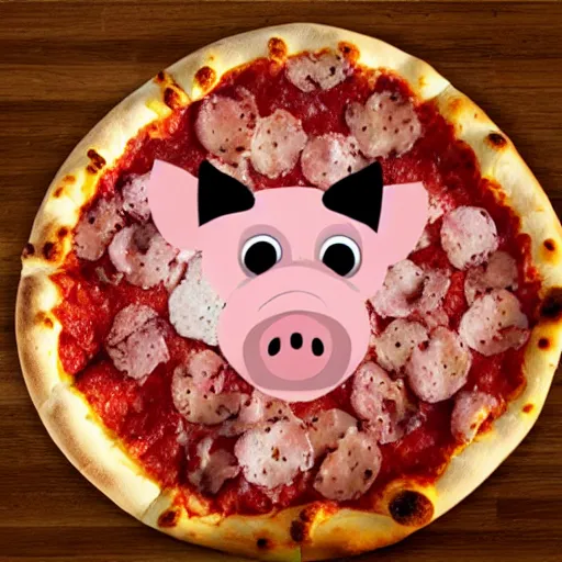 Prompt: a pizza shaped pig