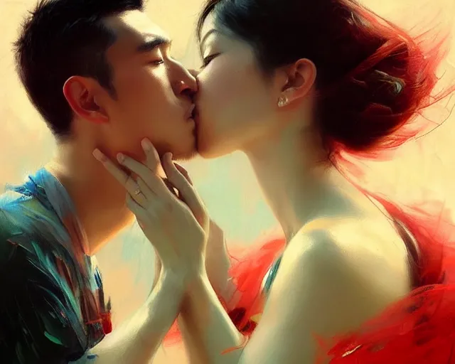 Prompt: photography of south east asian couples kissing each other, deep focus, d & d, volumetric light, colourful, sharp, detailed, digital painting by rolf armstrong, jeremy lipkin and michael garmash, rob rey and kentaro miura style, pinterest behance top picks