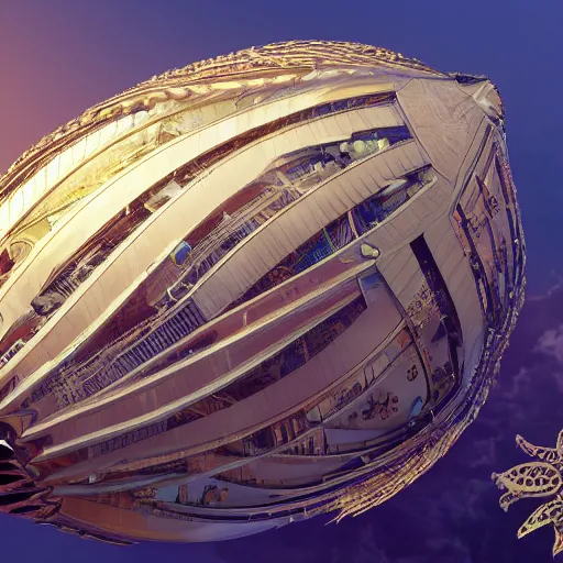 Prompt: enormous flying city in a faberge egg, sky, steampunk, fantasy art, masterpiece, octane render