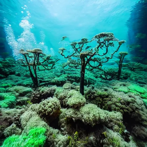 Image similar to underwater spacecraft in seaweed forest