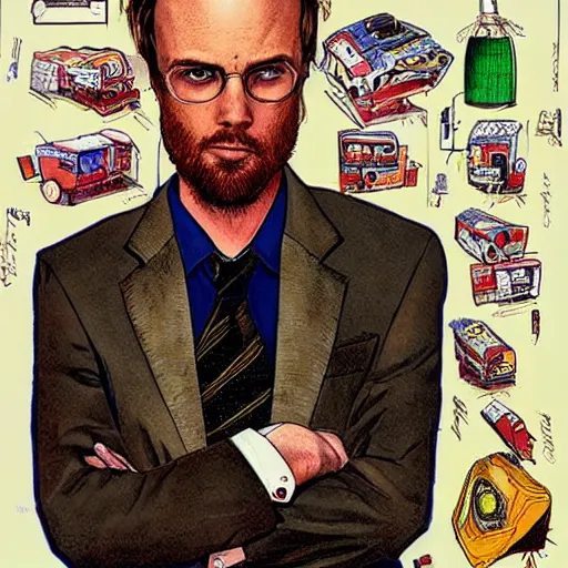 Image similar to The Artwork of R. Crumb and his Cheap Suit Breaking-Bad-Jesse-Pinkman, pencil and colored marker artwork, trailer-trash lifestyle