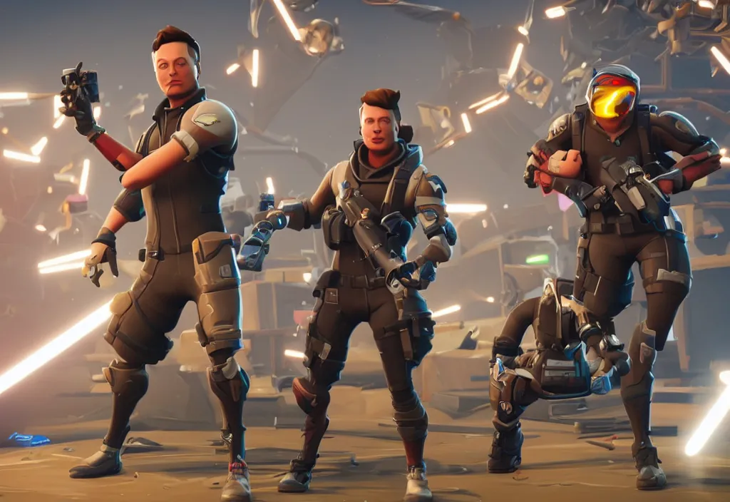 Image similar to elon musk as a fortnite character, cinematic, detailed